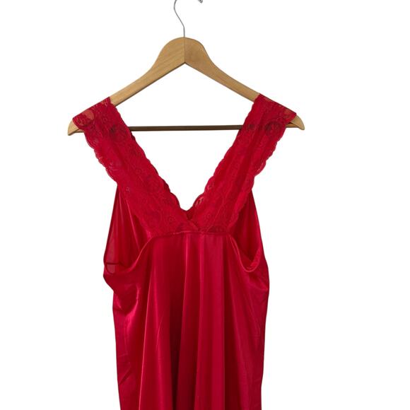 Vintage Elegant Long Lace Trim Nightgown Red - Picture 3 of 5